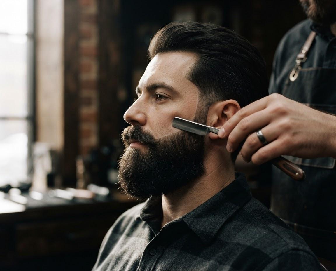 Beard sculpted with a straight razor